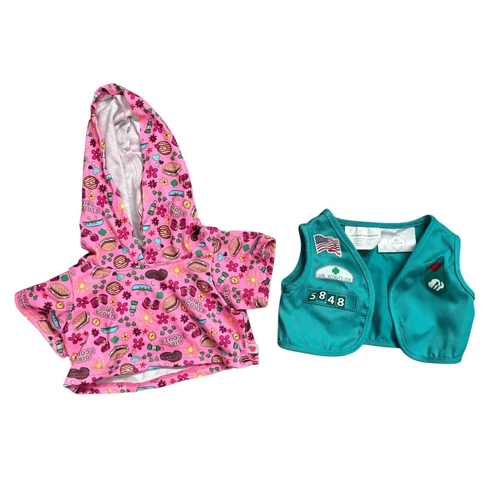 Build-A-Bear Workshop Girl Scout Outfit: Junior Uniform Vest & Pink S'mores Hood